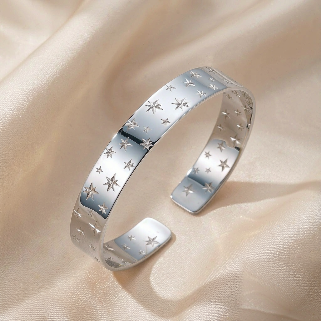 Aurora Star Cuff Bracelet — Silver — studio view