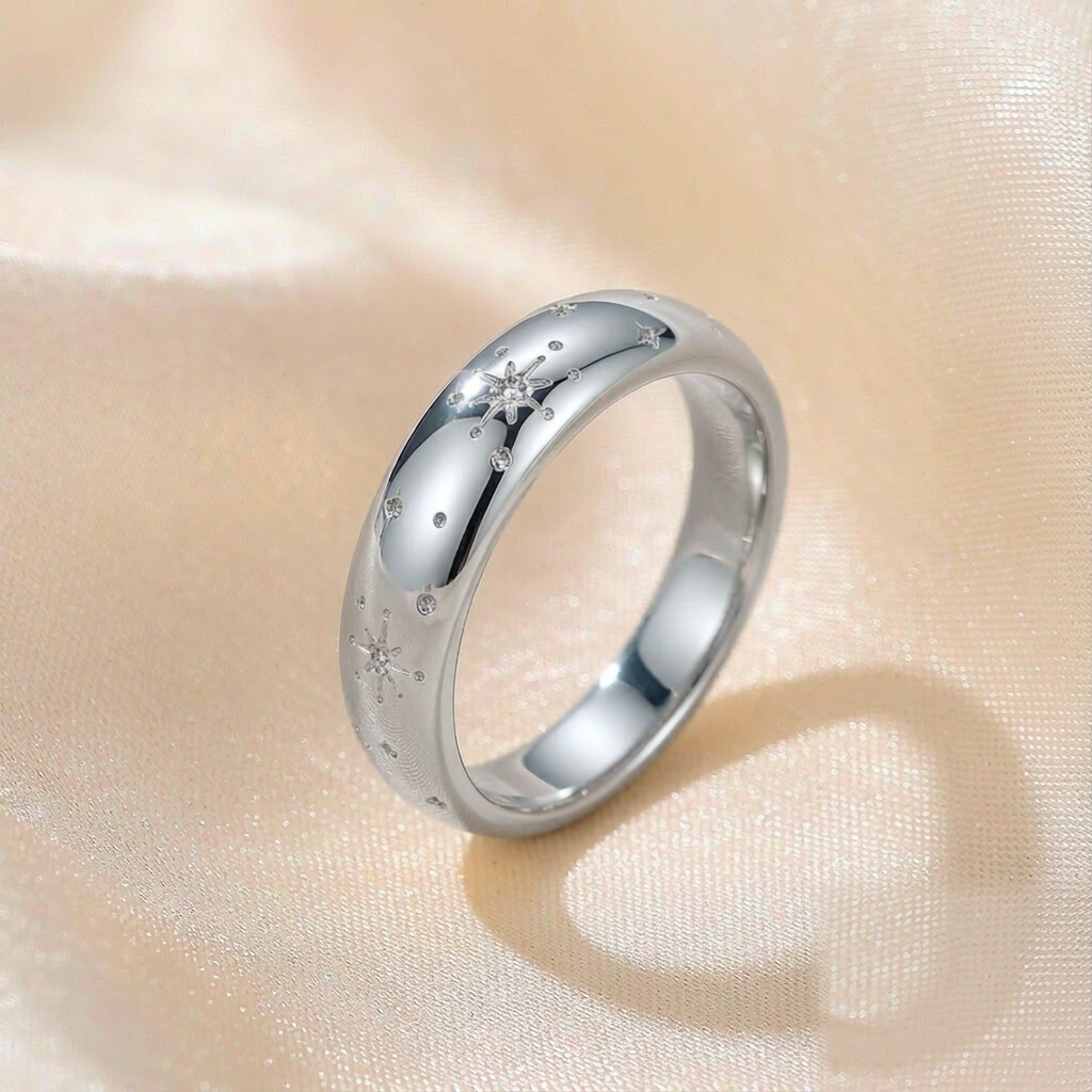 Celeste Constellation Band Ring — Silver — macro view