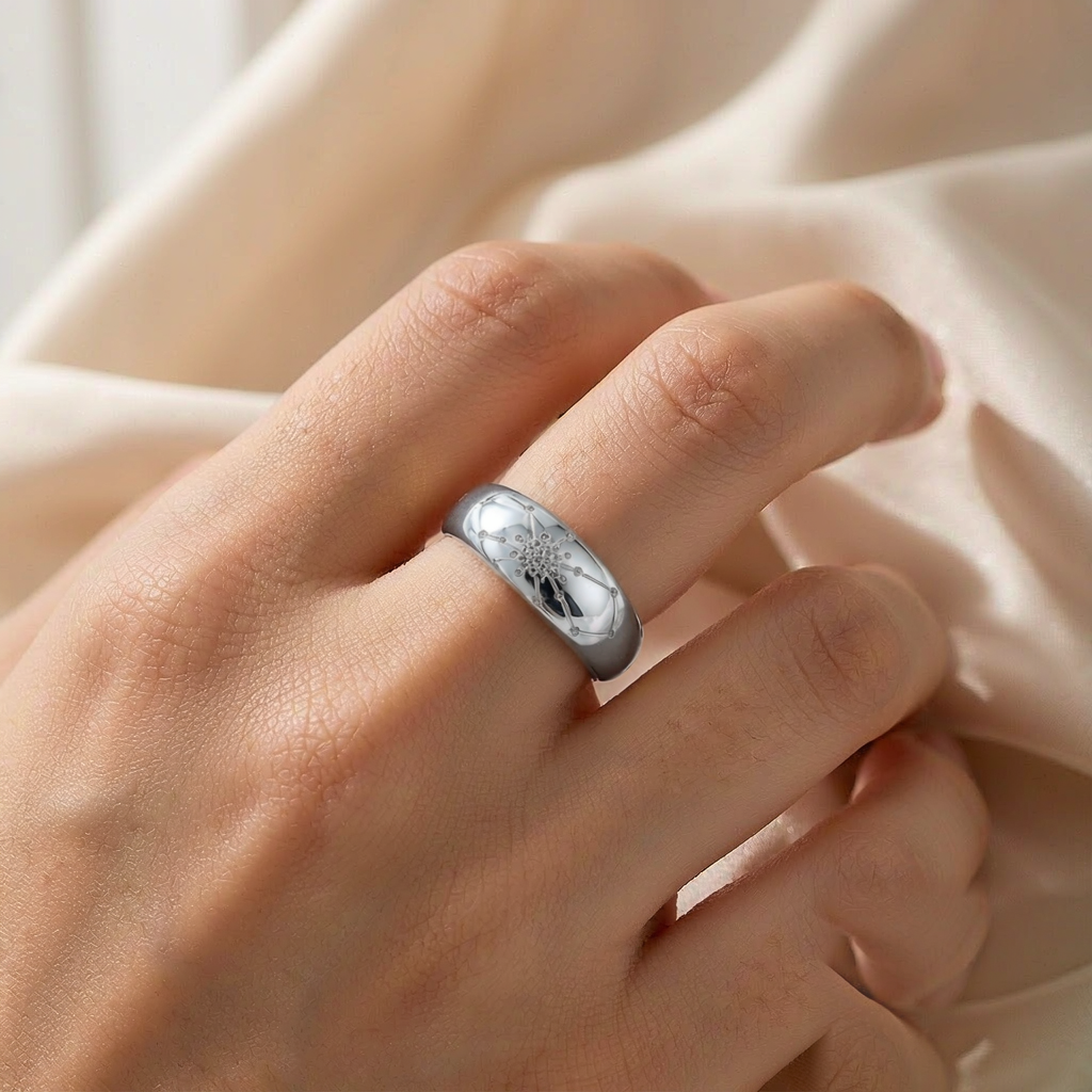 Celeste Constellation Band Ring — Silver — worn view