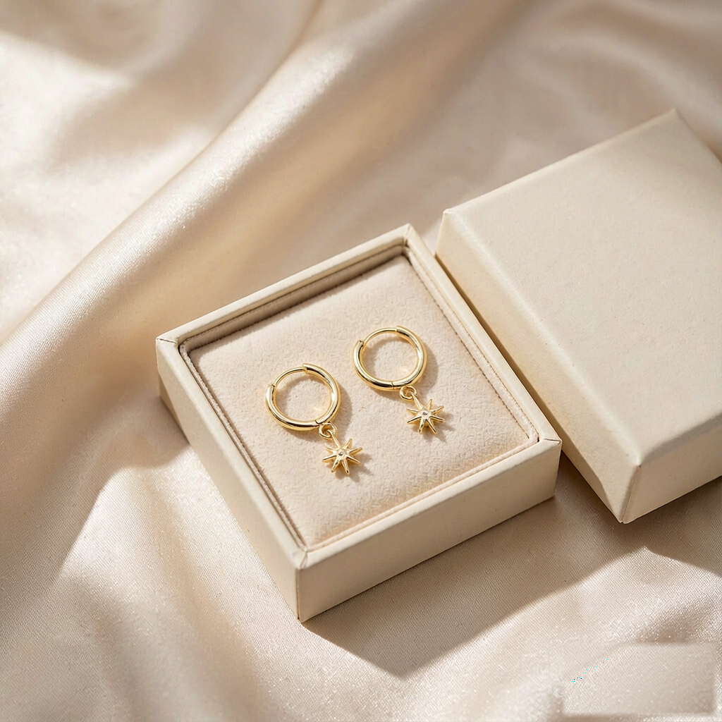 VARYNOXA Cosmic Huggie Hoop Earrings — gift view
