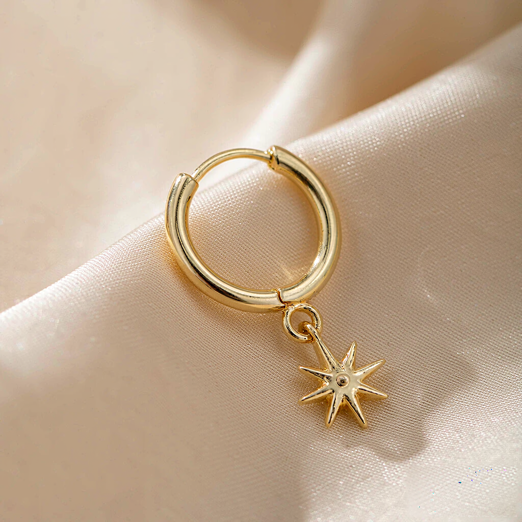 VARYNOXA Cosmic Huggie Hoop Earrings — macro view