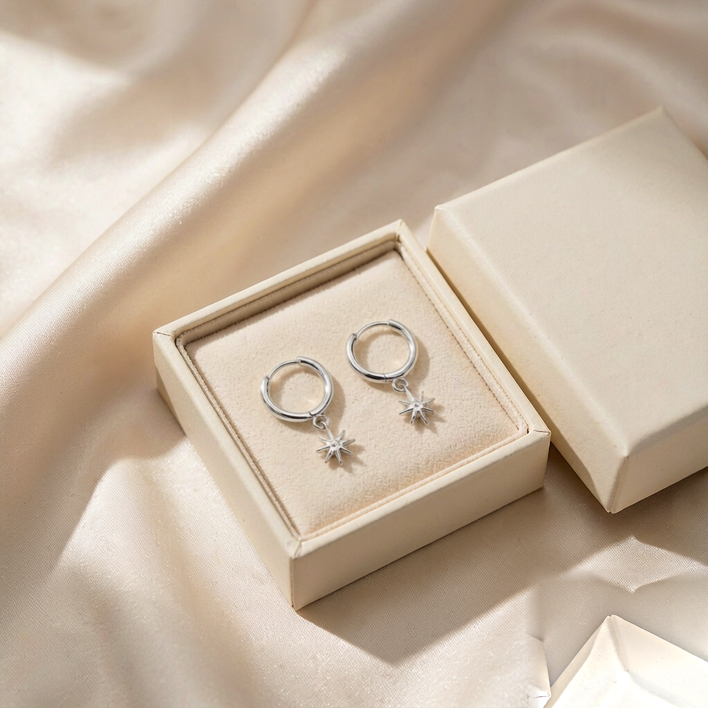 Cosmic Huggie Hoop Earrings — Silver — gift view