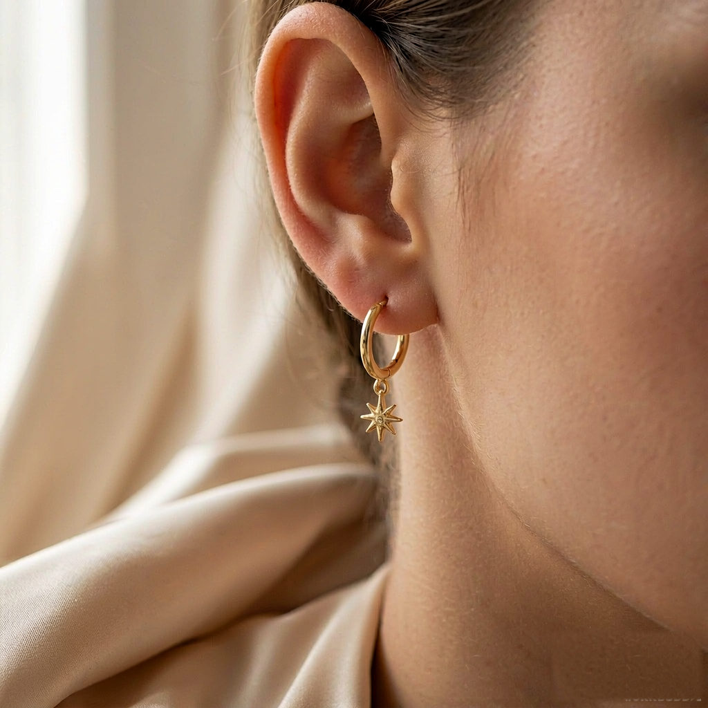 VARYNOXA Cosmic Huggie Hoop Earrings — worn view