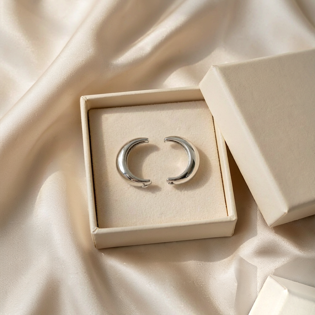 Crescent Hoop Earrings — Silver — gift view