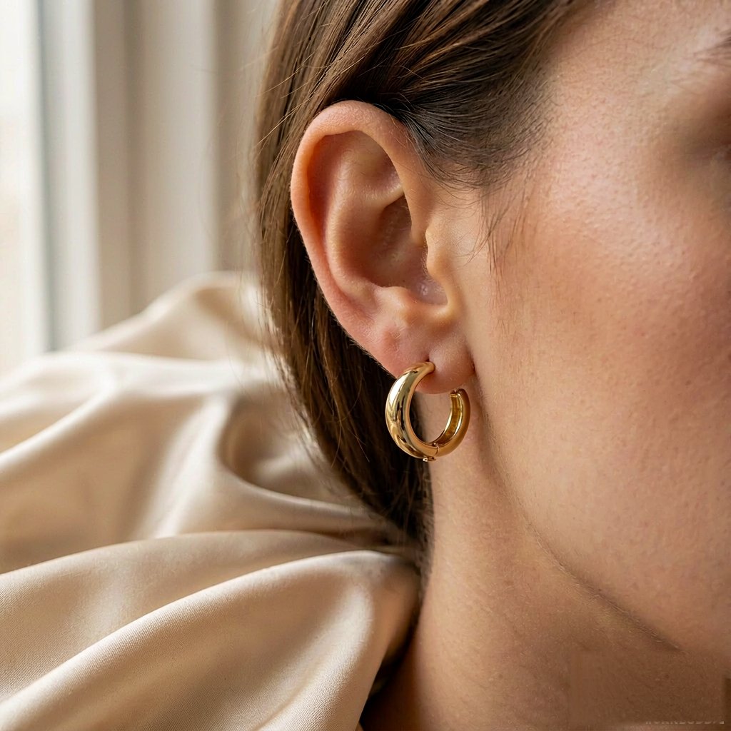 VARYNOXA Crescent Hoop Earrings — worn view