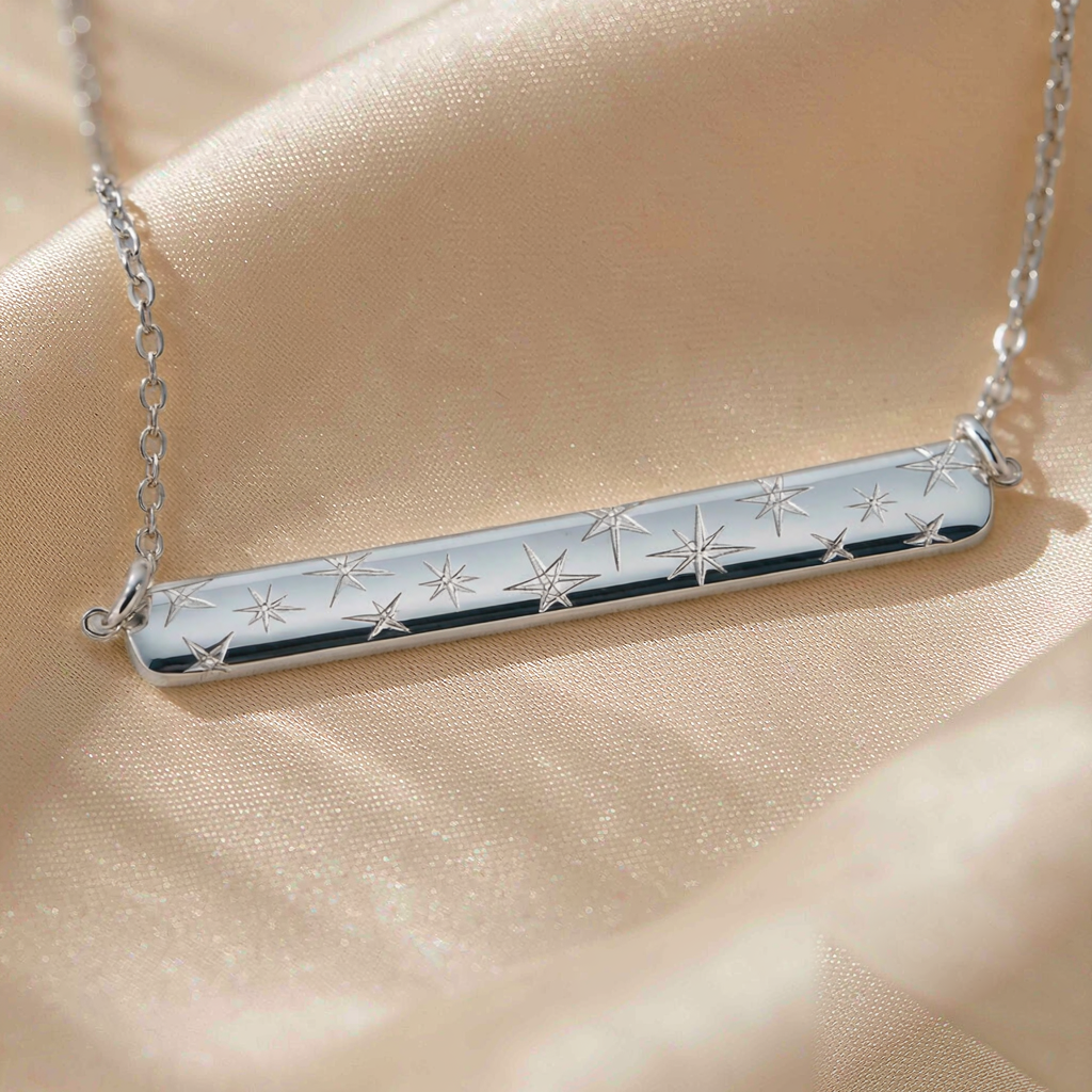 Galaxy Bar Necklace — Silver — macro view