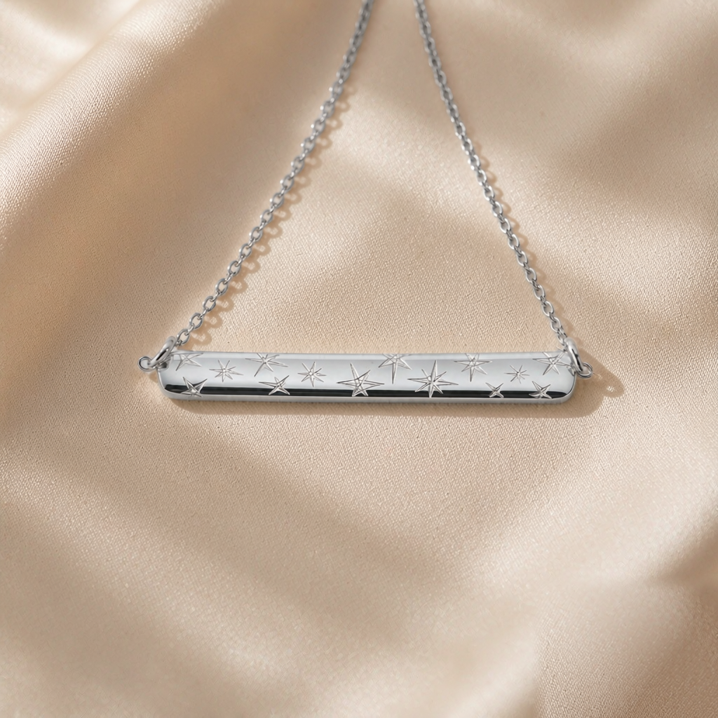Galaxy Bar Necklace — Silver — studio view