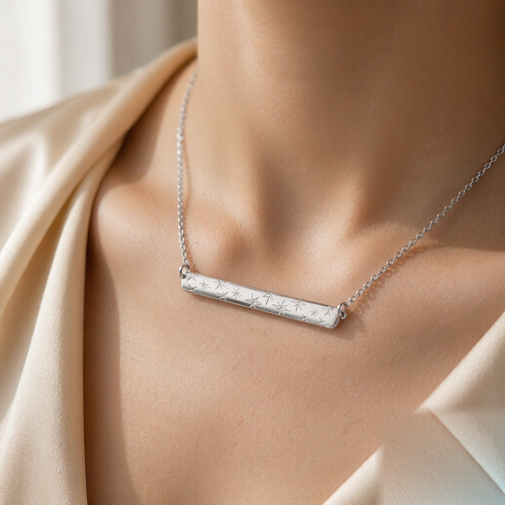 Galaxy Bar Necklace — Silver — worn view