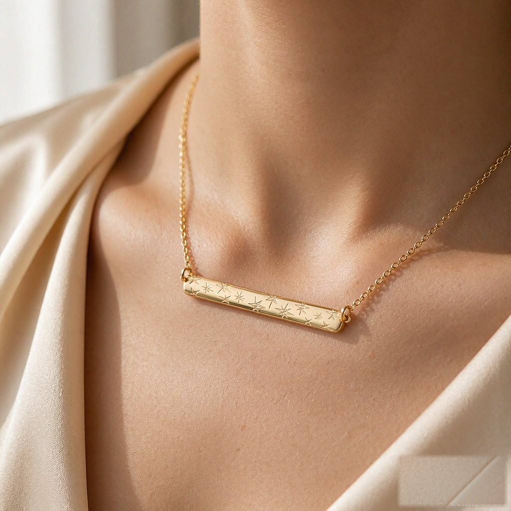 VARYNOXA Galaxy Bar Necklace — worn view
