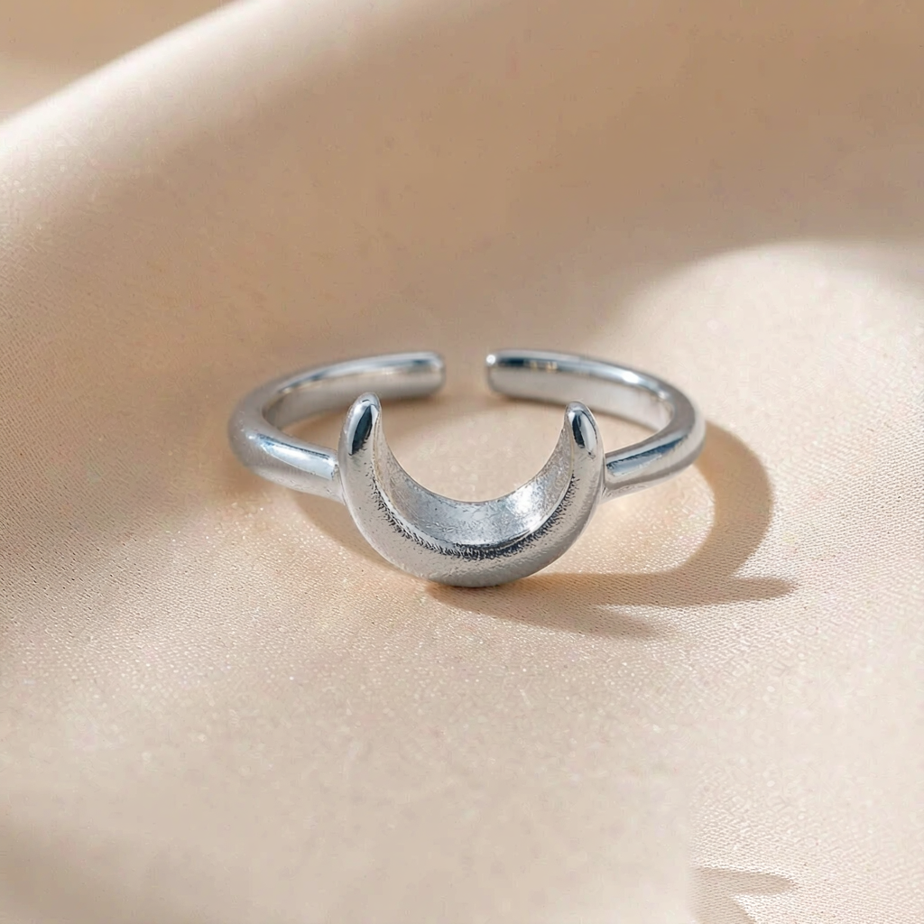 Lunar Halo Open Ring — Silver — studio view