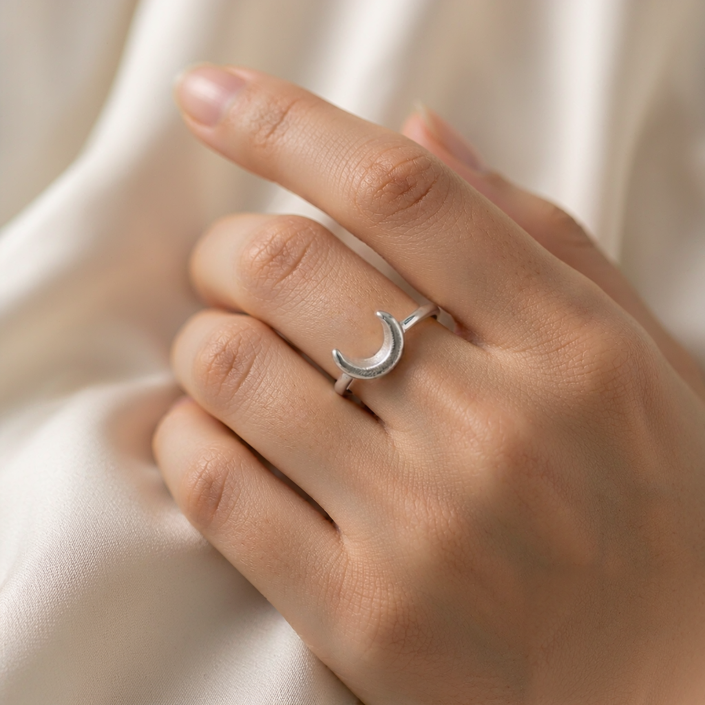 Lunar Halo Open Ring — Silver — worn view