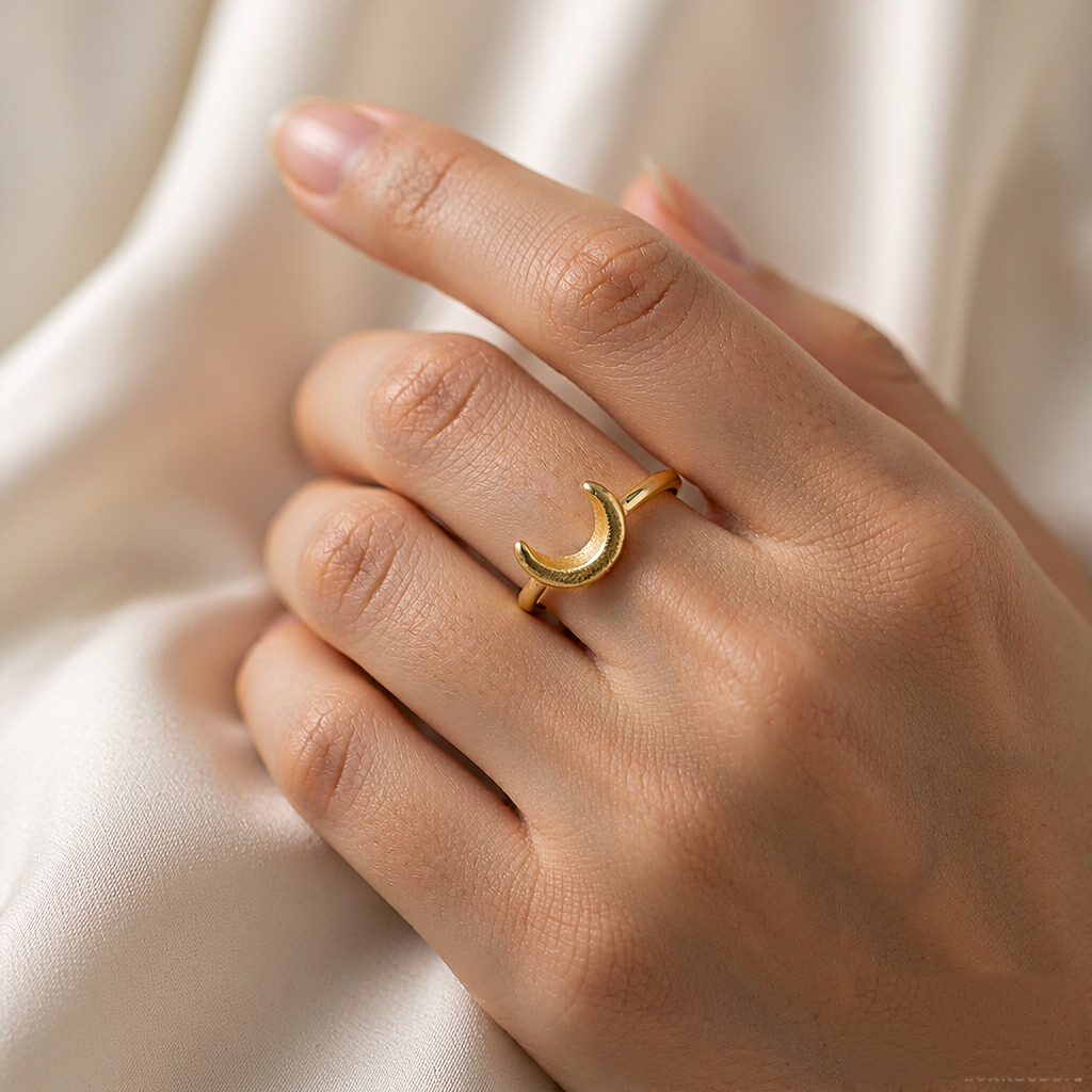 VARYNOXA Lunar Halo Open Ring — worn view