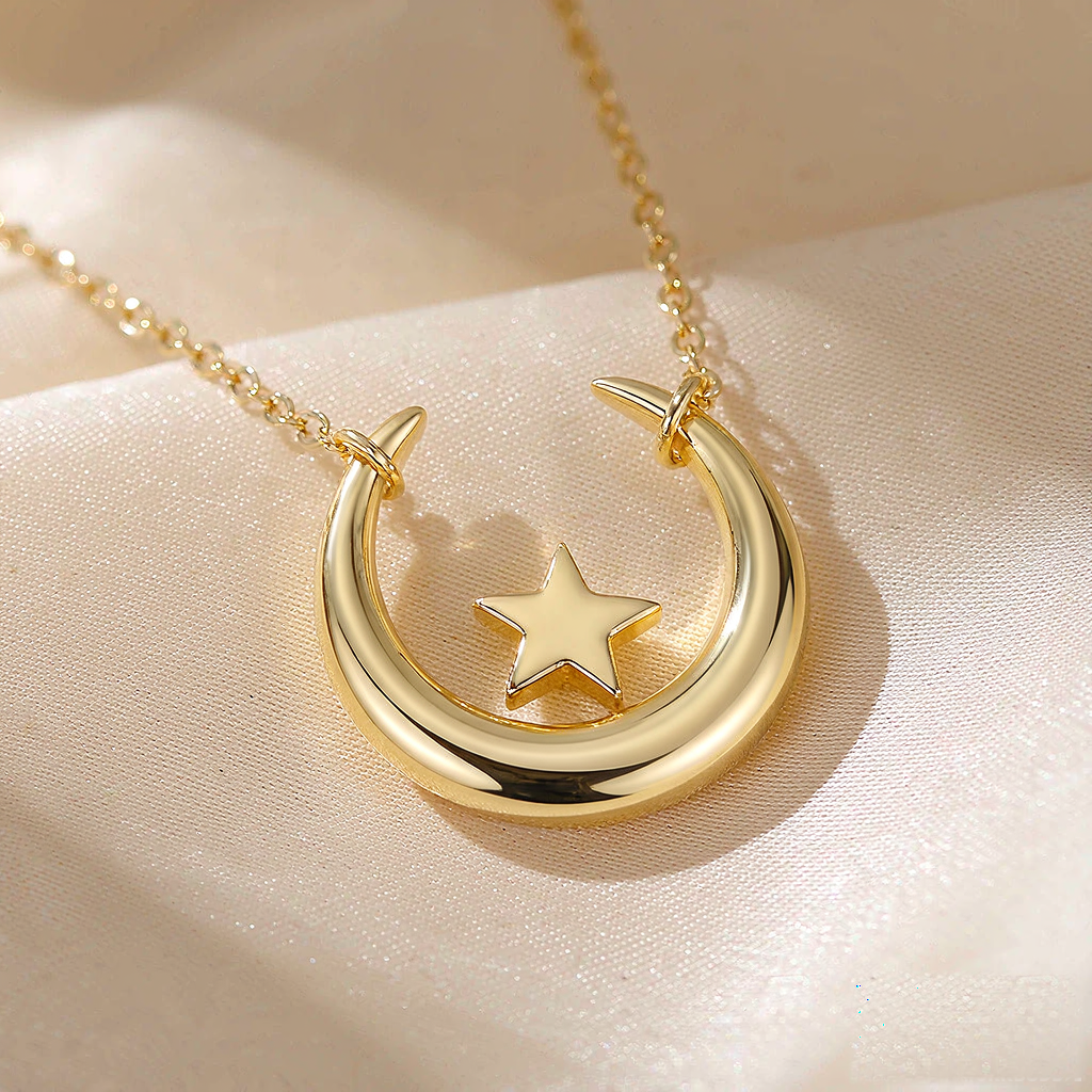 VARYNOXA Lunar Phase Pendant Necklace — macro view