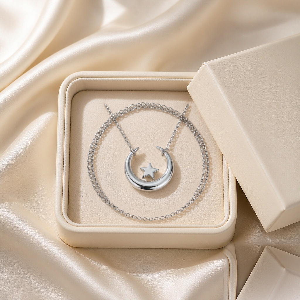 Lunar Phase Pendant Necklace — Silver — gift view