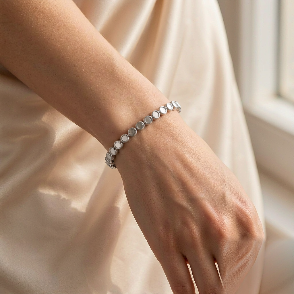 Meteor Tennis Bracelet — Silver — worn view