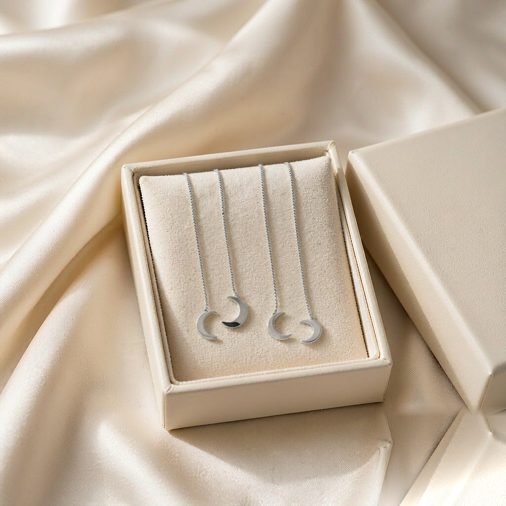 Moon Drop Threader Earrings — Silver — gift view