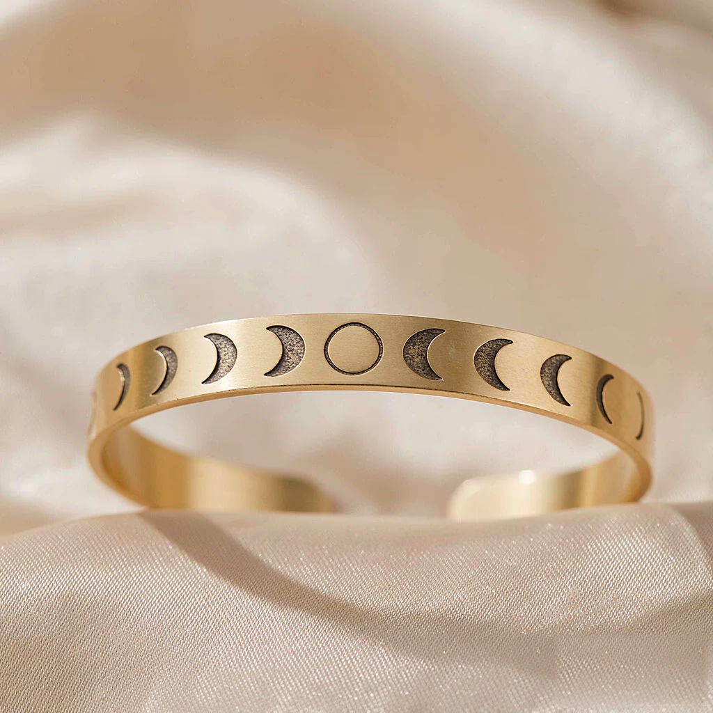 VARYNOXA Moon Phase Cuff Bracelet — macro view