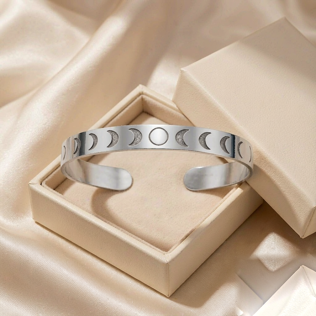 Moon Phase Cuff Bracelet — Silver — gift view