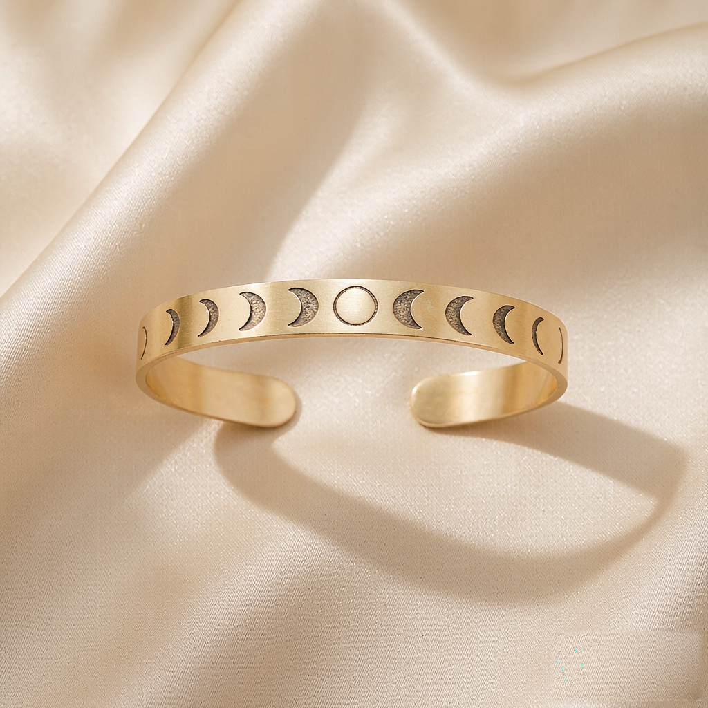VARYNOXA Moon Phase Cuff Bracelet — studio view