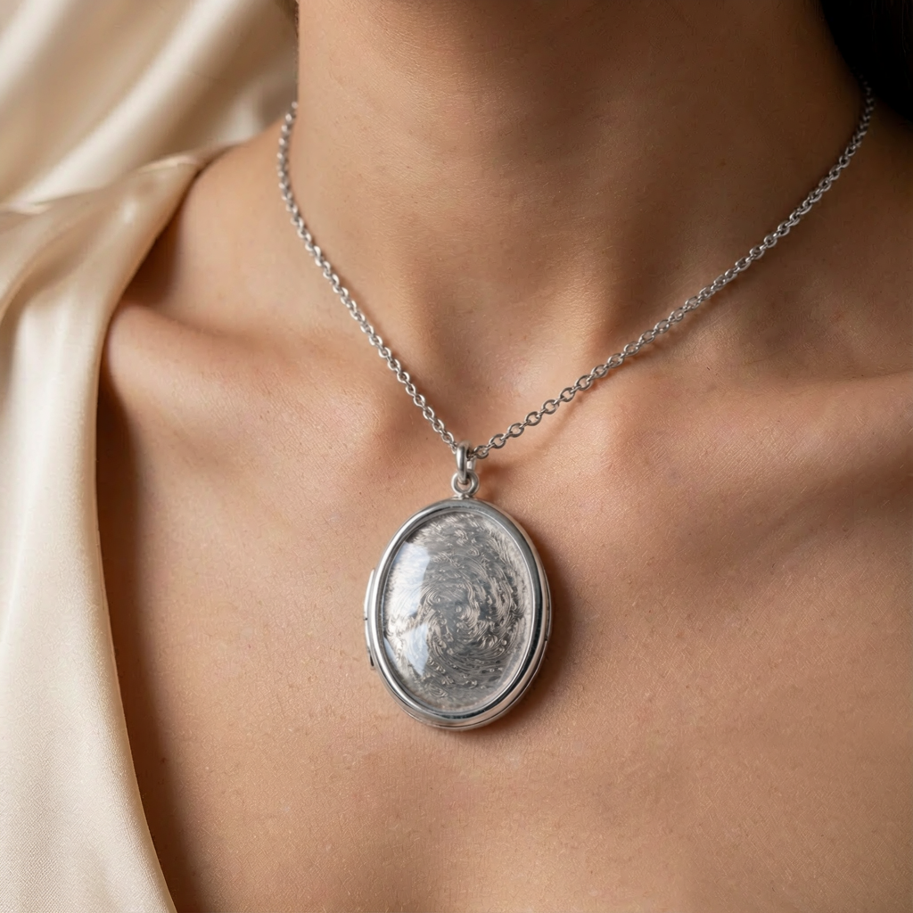 Nebula Locket Necklace — Silver — worn view