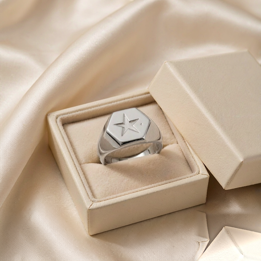 North Star Signet Ring — Silver — gift view