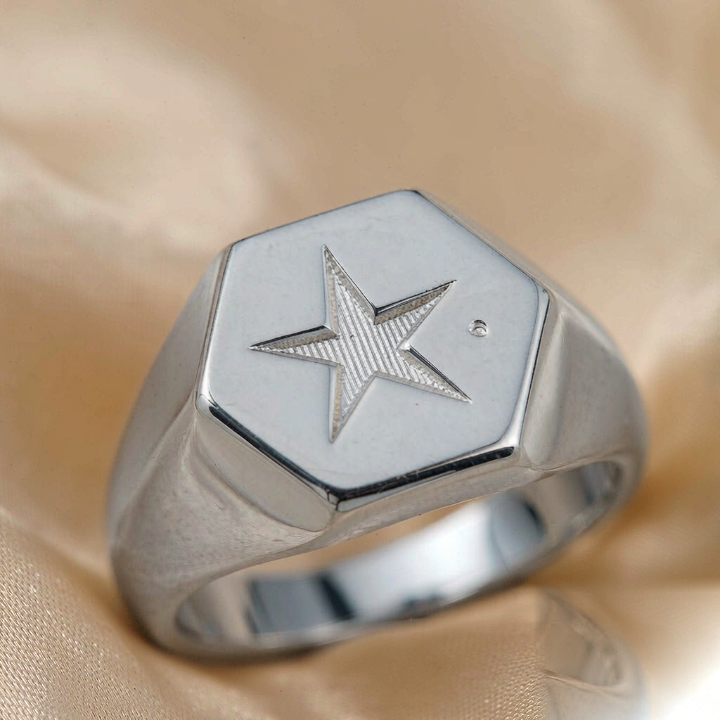 North Star Signet Ring — Silver — macro view