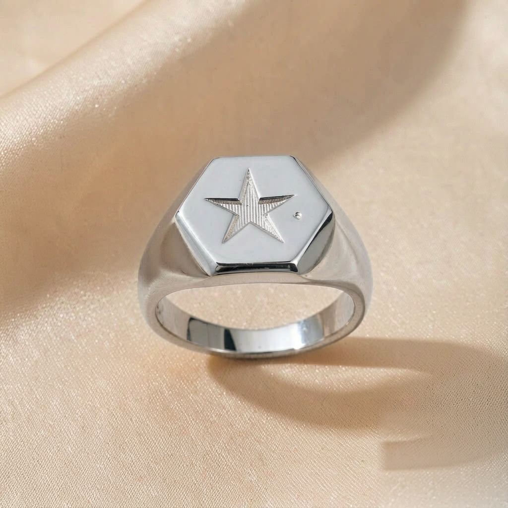 North Star Signet Ring — Silver — studio view