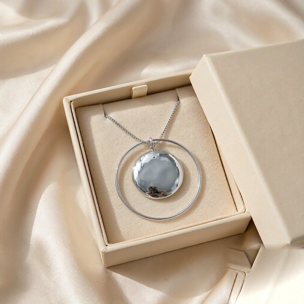 Orbit Satellite Pendant Necklace — Silver — gift view