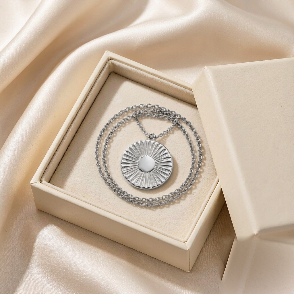Solstice Sun Pendant Necklace — Silver — gift view