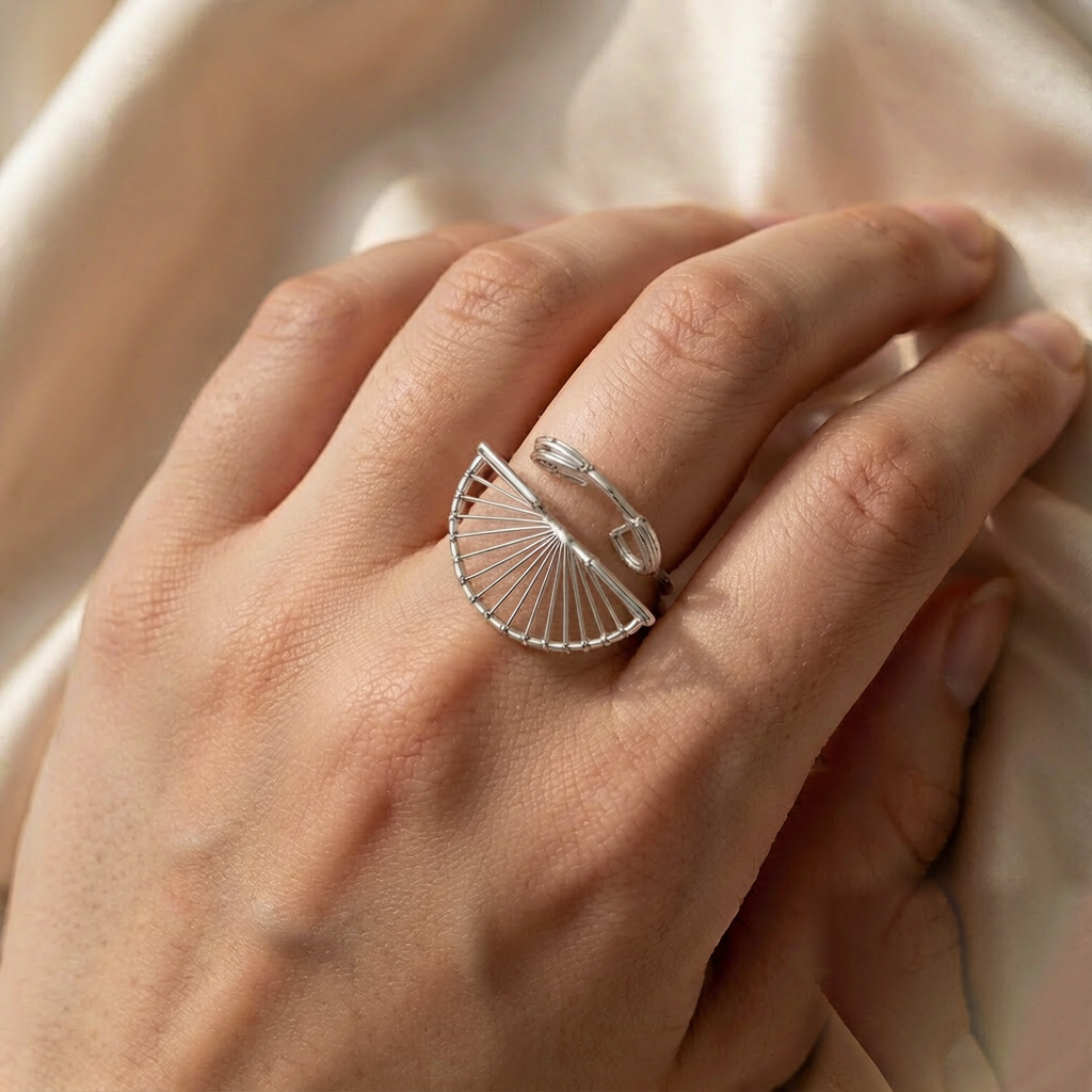Sunbeam Open Ring — Silver — worn view