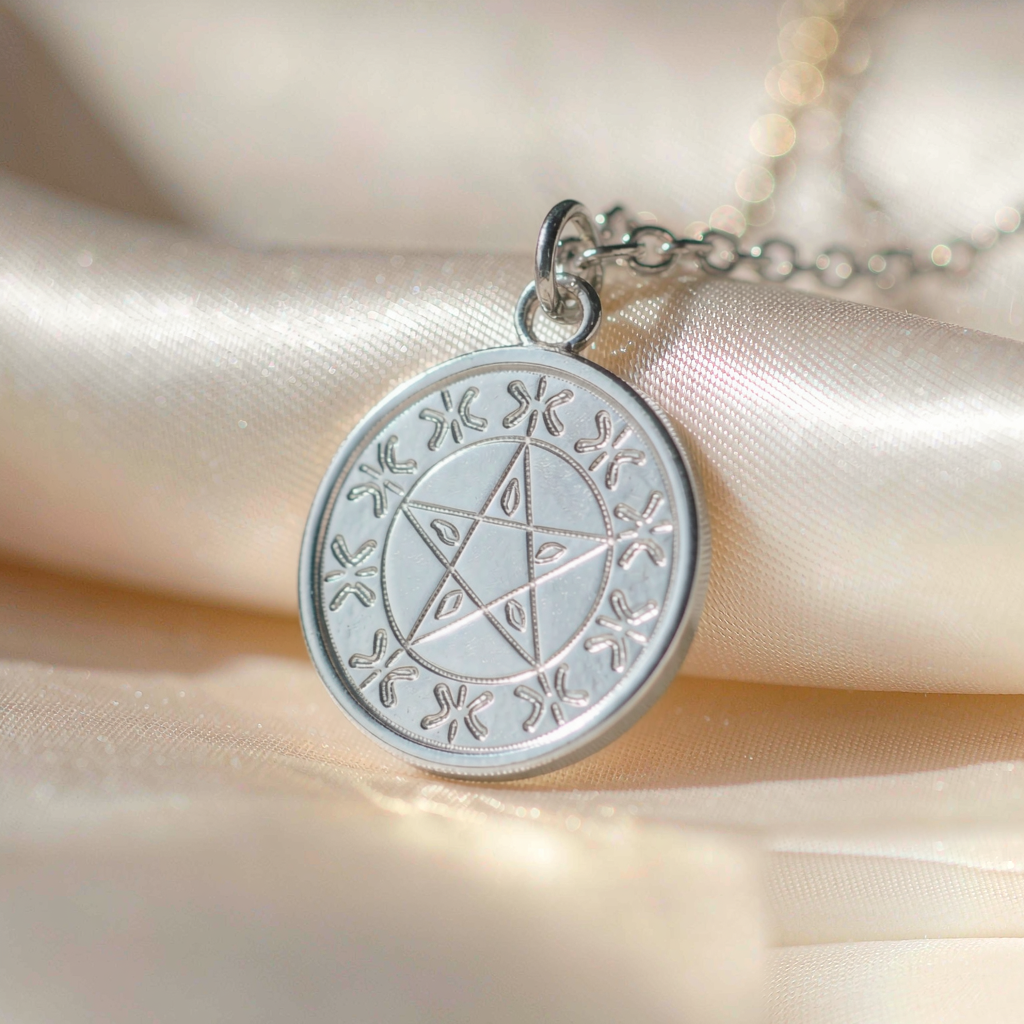 Zodiac Medallion Necklace — Silver — macro view