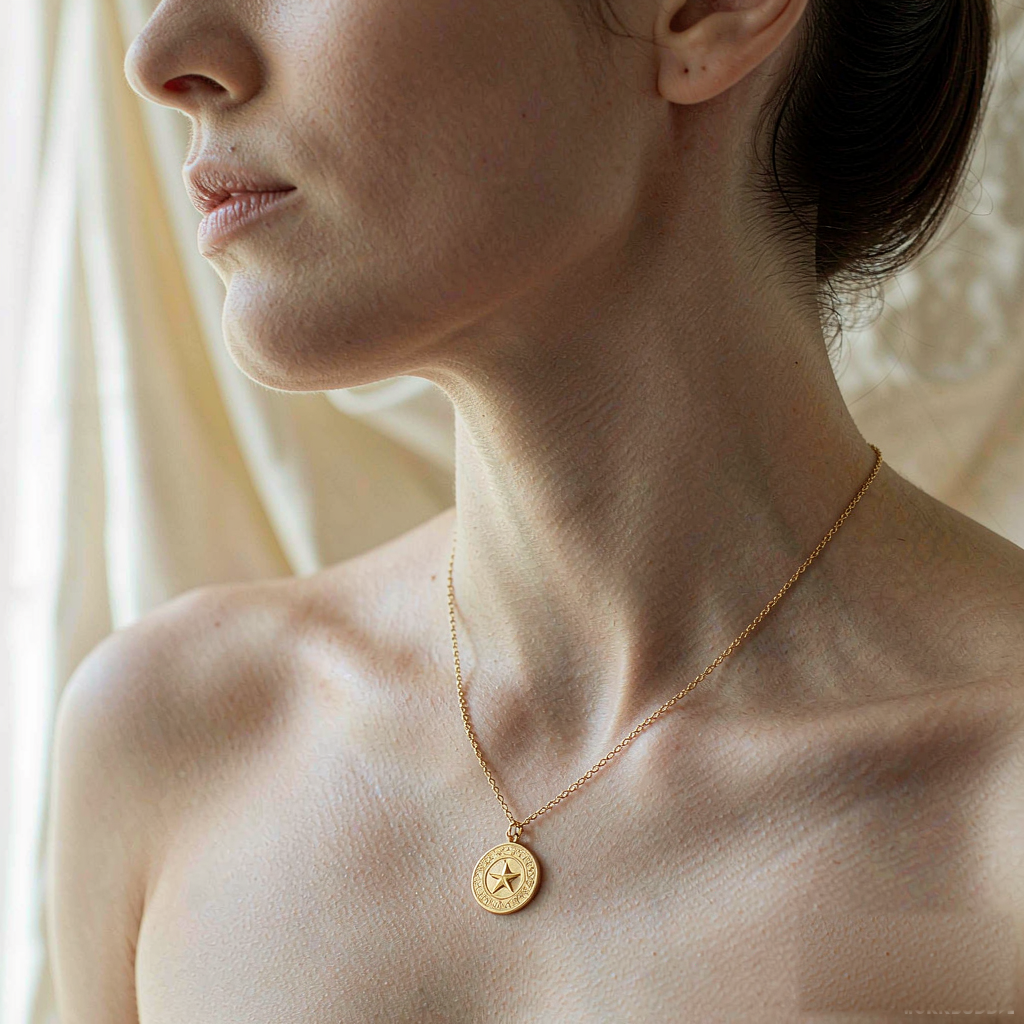 VARYNOXA Zodiac Medallion Necklace — worn view